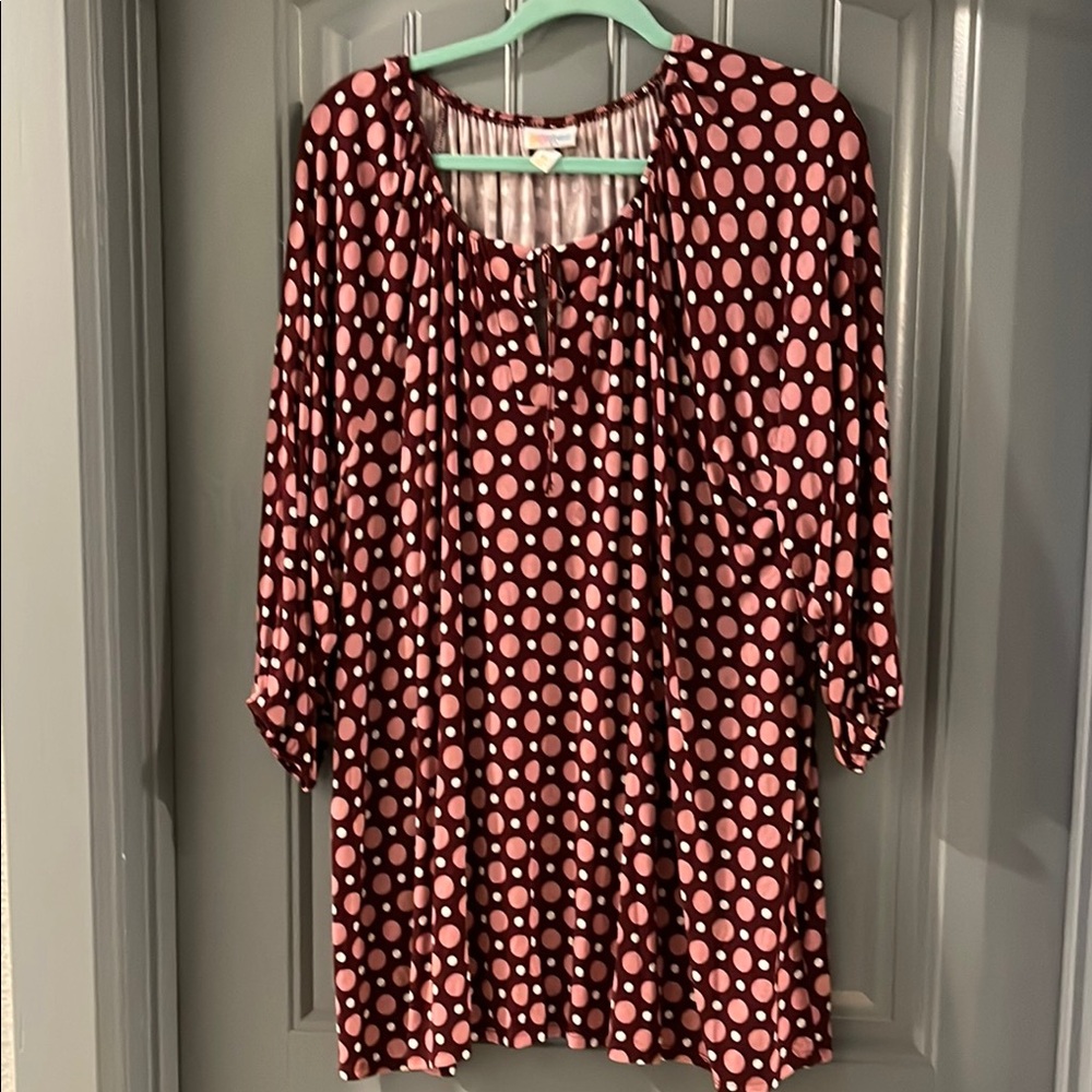 LuLaRoe Red 3/4 Sleeve Tie Front Blouse
